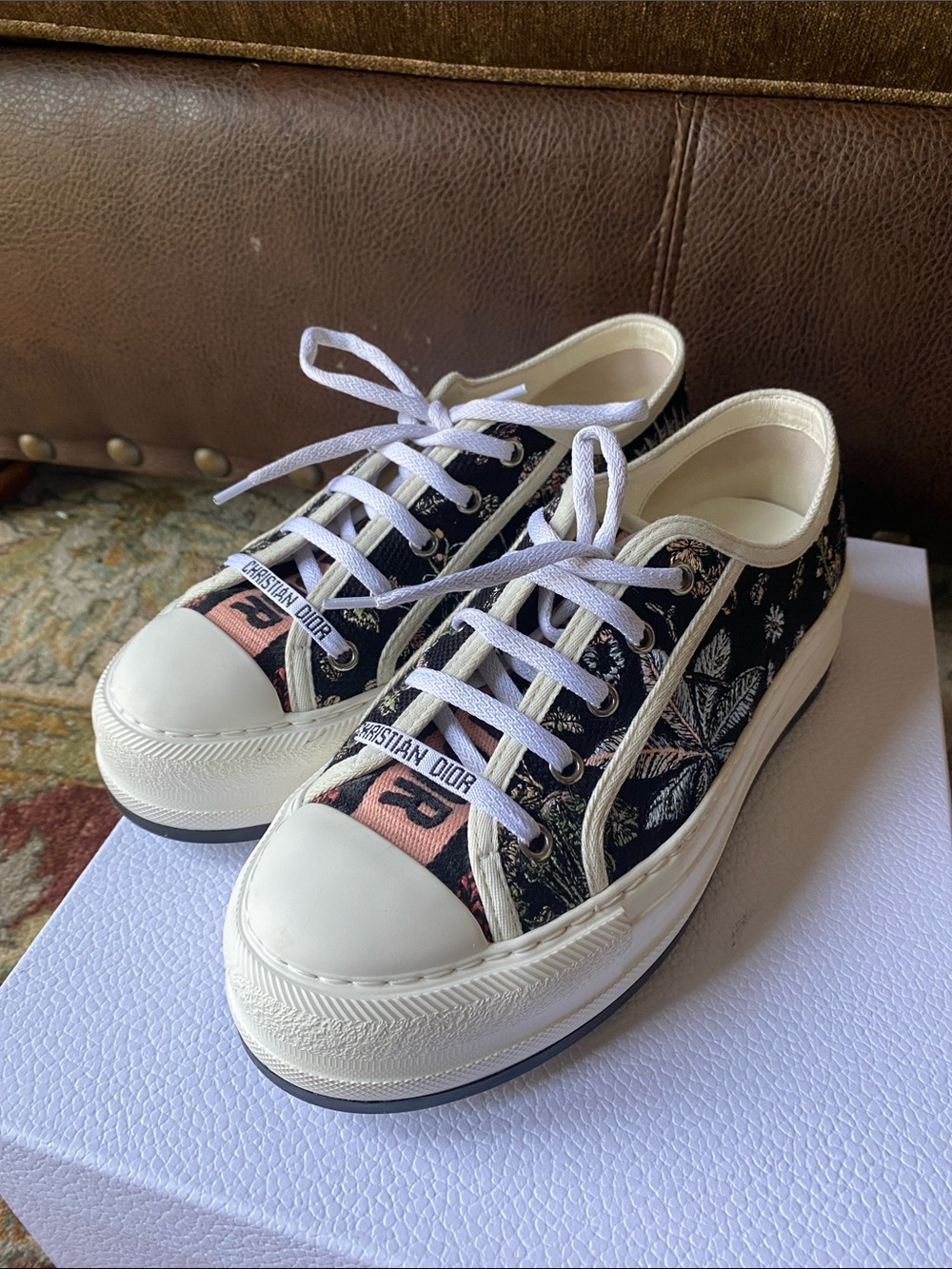 Dior Walk’N’Dior Black Floral embroidered Canvas Sneakers 37.5